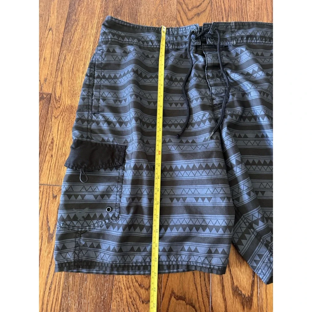 American Eagle Board Shorts‎ Mens XL Geometric Black Blue Swim Trunks Surfing